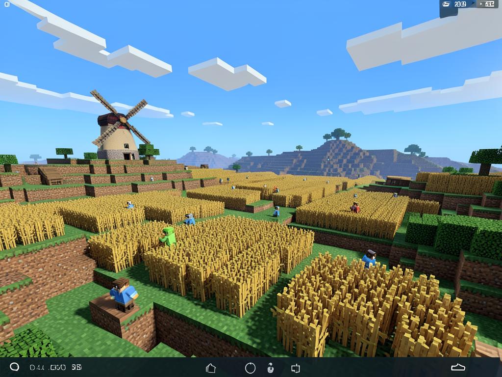 Wheat farms and a windmill on rolling hills